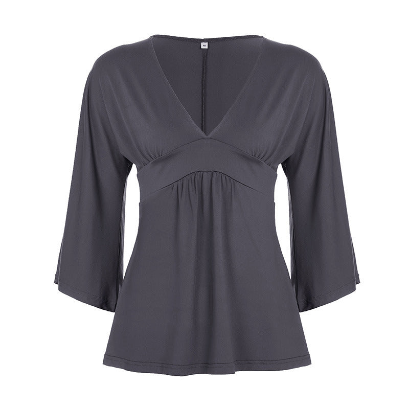 Women V-neck Tunic with Empire seam and 3/4 sleeves Mune Fashion