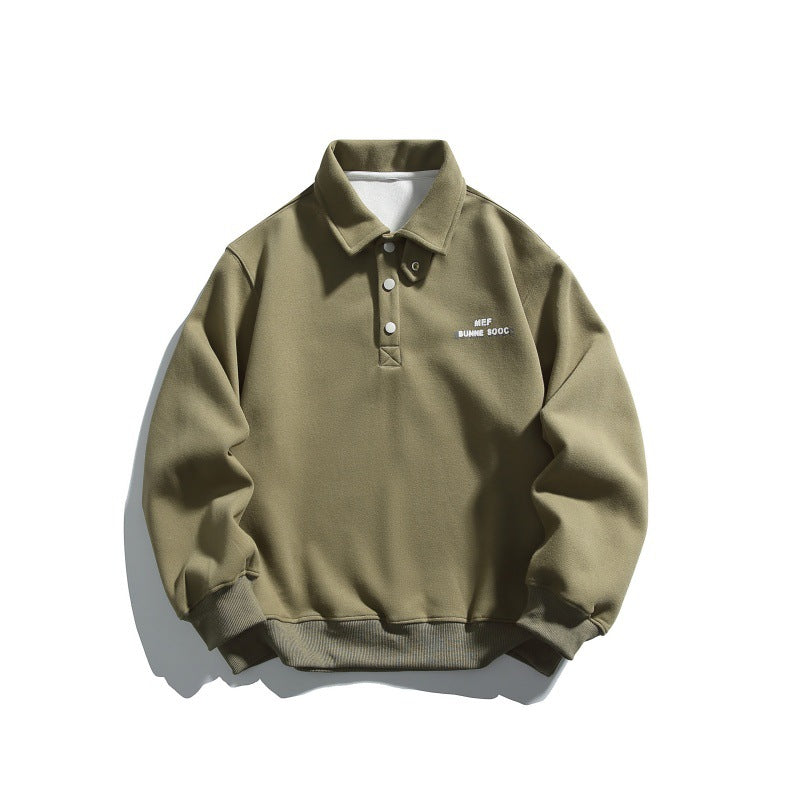 Unisex Casual Polo Sweatshirt with short snap closure and ribbed hem