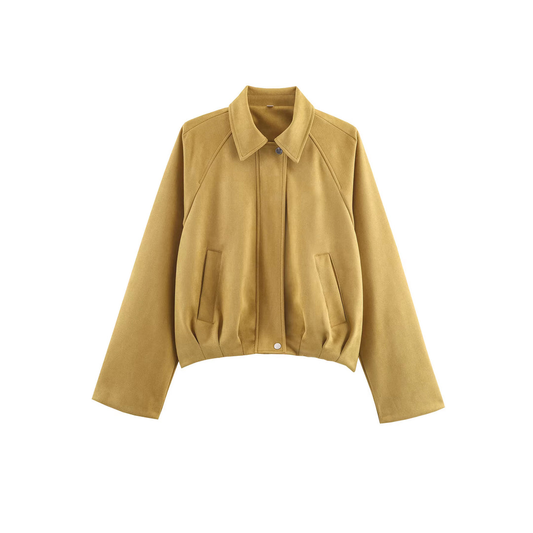 Women's Blouson Jacket in Velvet Look with Raglan Sleeves and Tailored Hem Mune Fashion