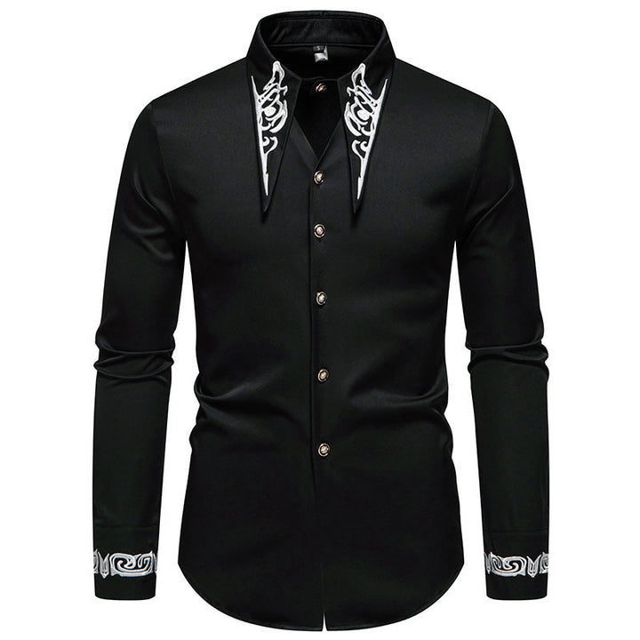 Men's Slim-Fit Business Shirt with Embroidery on the Collar and Cuffs Mune Fashion