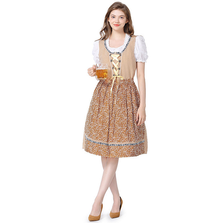 Women’s traditional Oktoberfest dirndl dress with lace blouse, adjustable corset lacing, and floral apron Mune Fashion