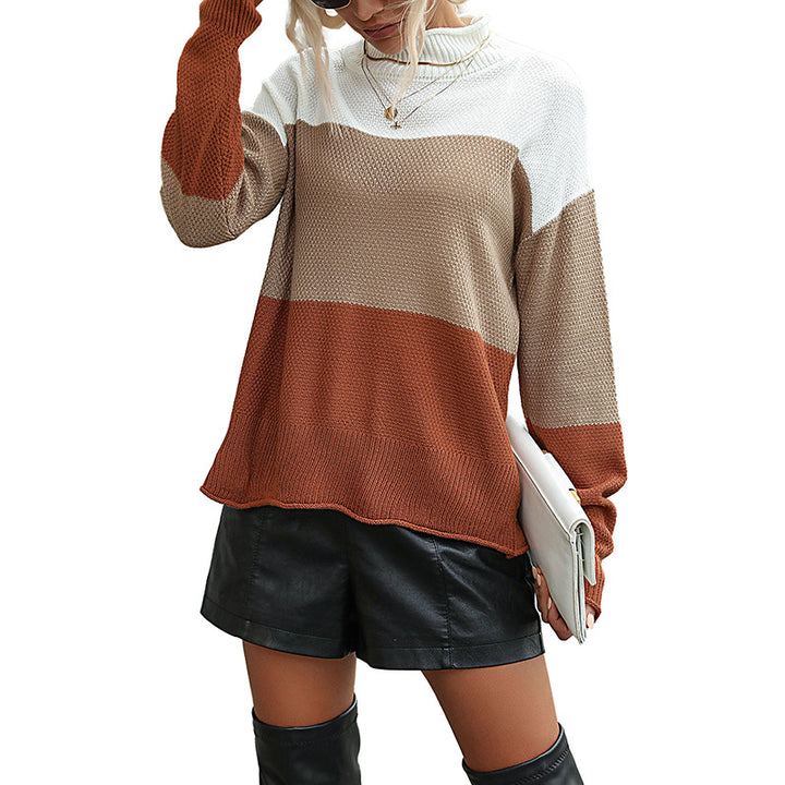 Women’s Oversize Knit Sweater with High Roll Neck and Textured Waffle Knit Mune Fashion
