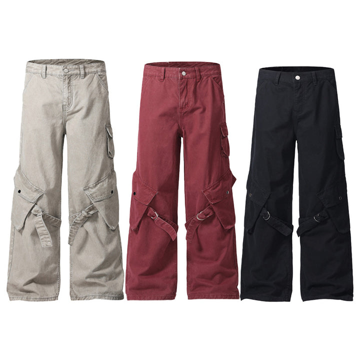 Men's Ultra Wide Canvas Cargo Pants with D-Ring Belt System and Multiple Flap Pockets Mune Fashion