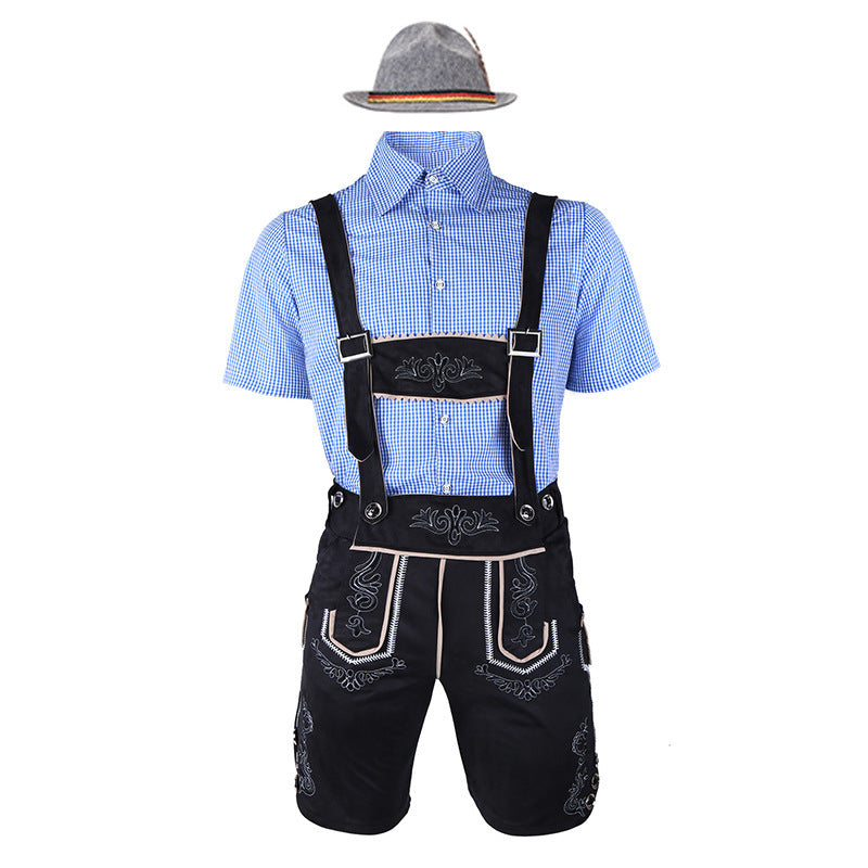 Men's Bavarian Trachten Set Knee Breeches with Embroidered Front Mirror and Adjustable Suspenders Mune Fashion