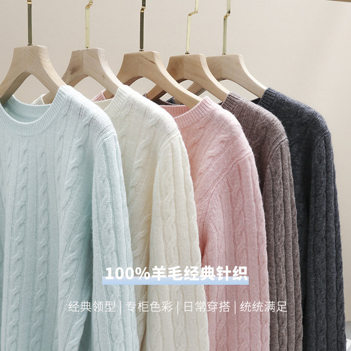 Women's fine cable knit sweater with round neckline and cashmere effect Mune Fashion