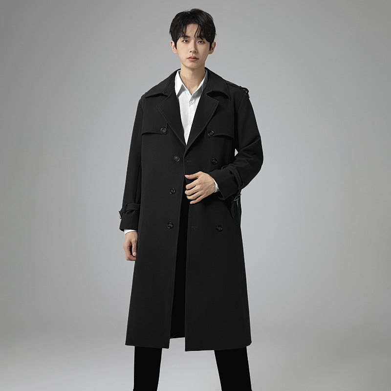 Men's Modern Maxi Long Double-Breasted Trench Coat with Classic Lapels and Adjustable Cuffs Mune Fashion