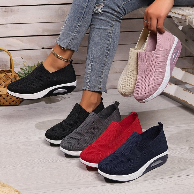 Women's elastic knit slippers with ergonomic wedge sole and visible air cushion capsule Mune Fashion