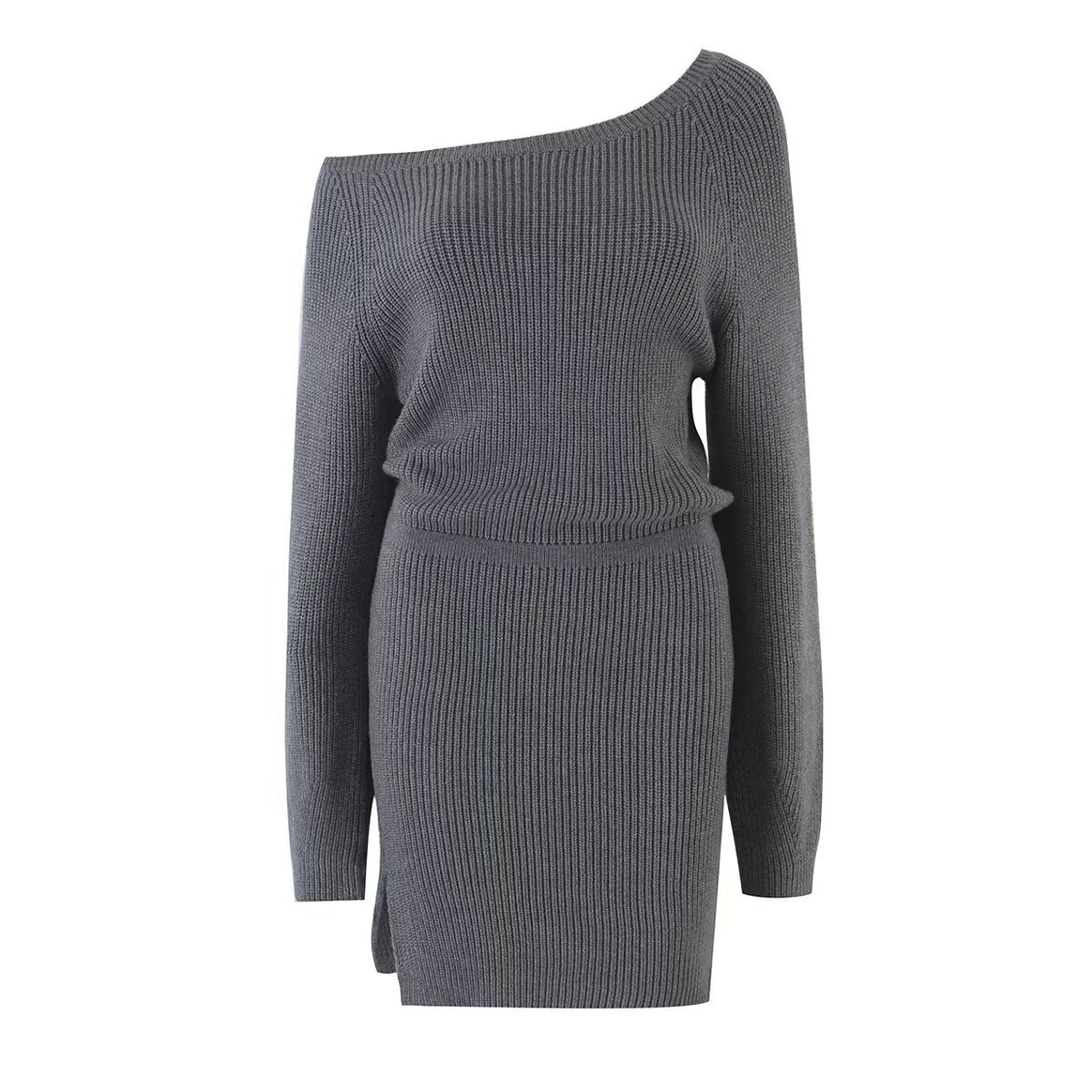 Women's Bodycon Ribbed Mini Dress with One-Shoulder Design and Waistband