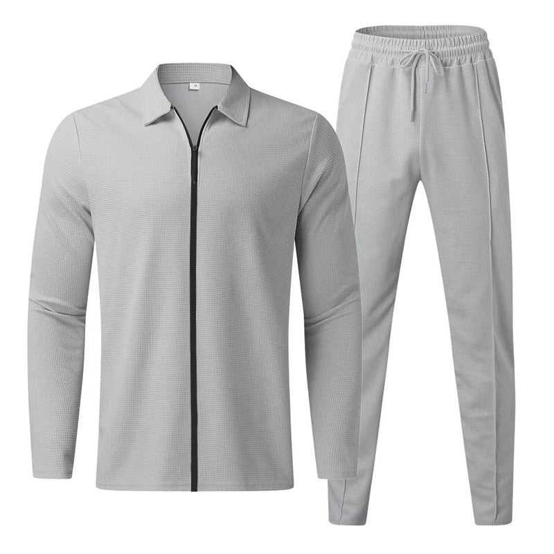 Men's Structured Waffle Loungewear Set with Collar Half-Zip & Drawstring Pants Mune Fashion