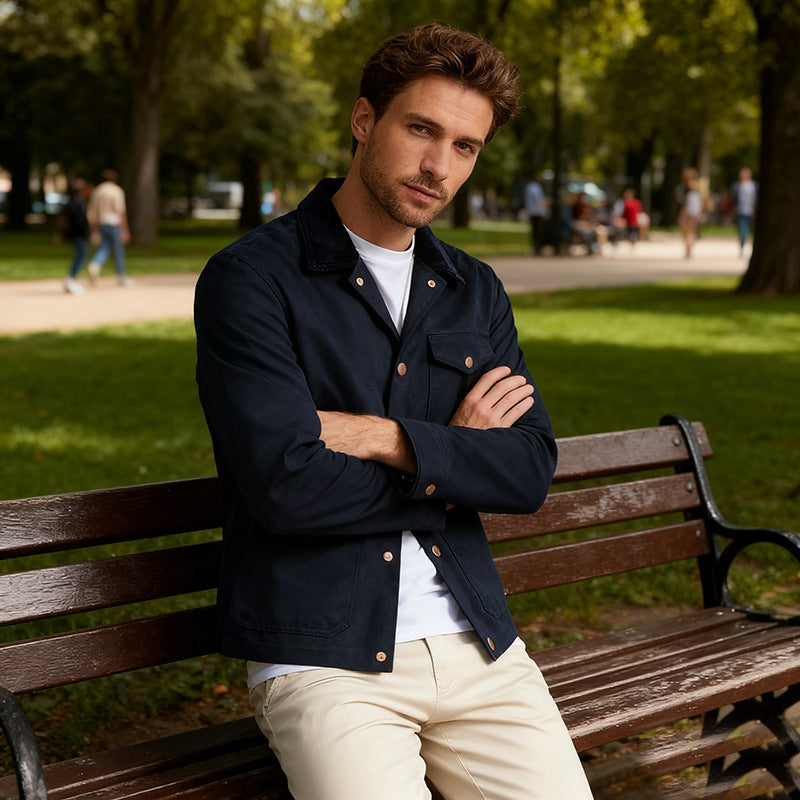 Men's Utility Overshirt made of heavy canvas with cord collar and snap button closure Mune Fashion