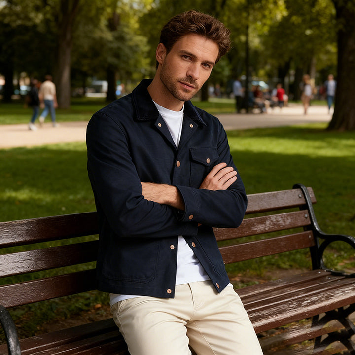Men's Utility Overshirt made of heavy canvas with cord collar and snap button closure Mune Fashion