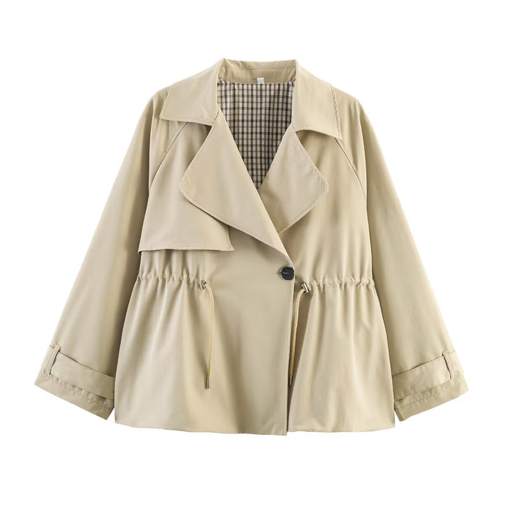 Women's Short Trench Coat with Drawstring Waist Mune Fashion
