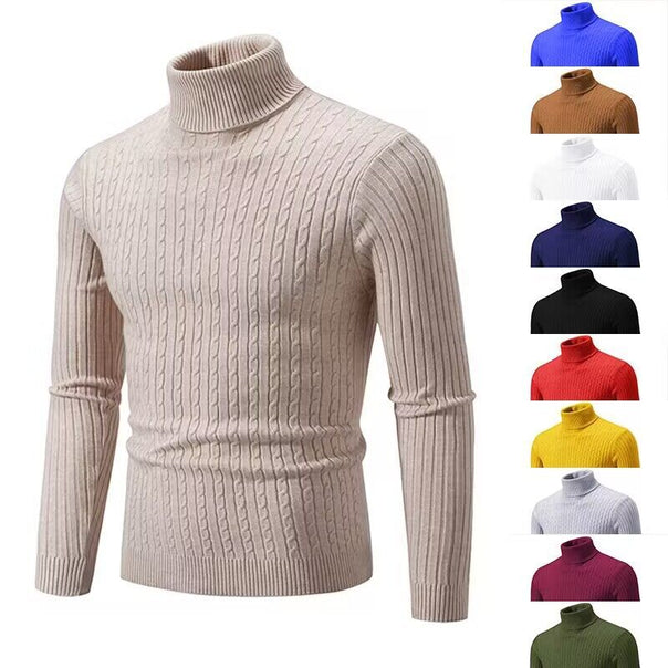 Men's turtleneck sweater with cable knit and slim fit Mune Fashion
