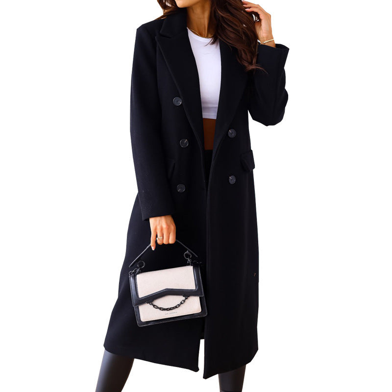 Women's double-breasted wool blend coat with fitted silhouette, notched collar and patch pockets Mune Fashion