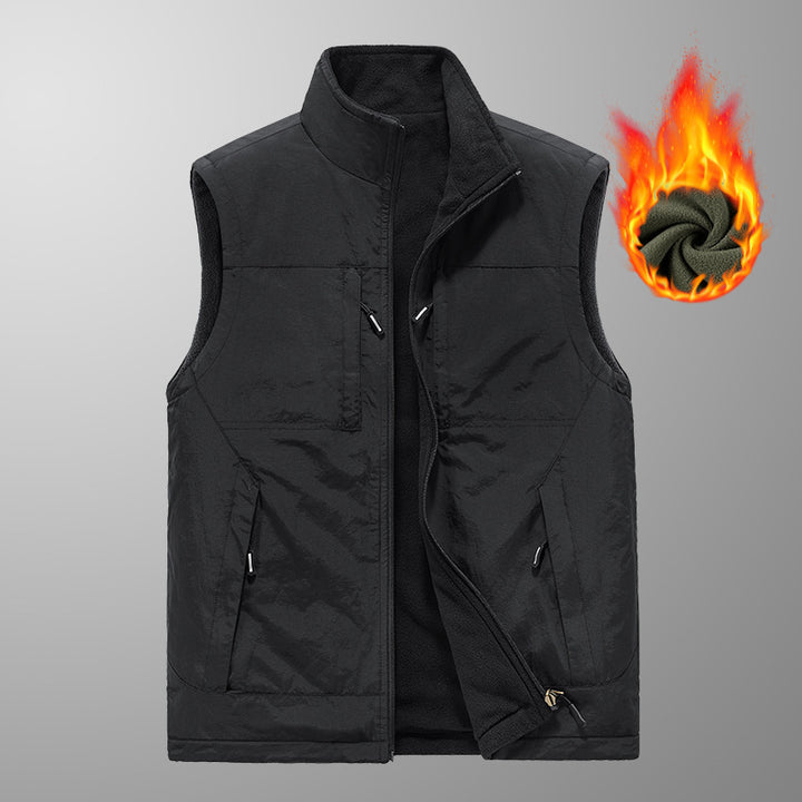 Men's thermo fleece vest with warming inner lining, wind-resistant outer shell, and stand-up collar Mune Fashion