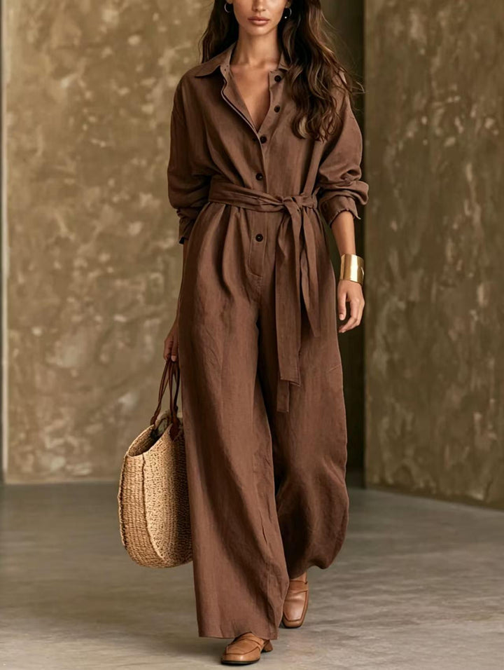 Ladies Elegant Shirt Dress with Waist Belt Mune Fashion