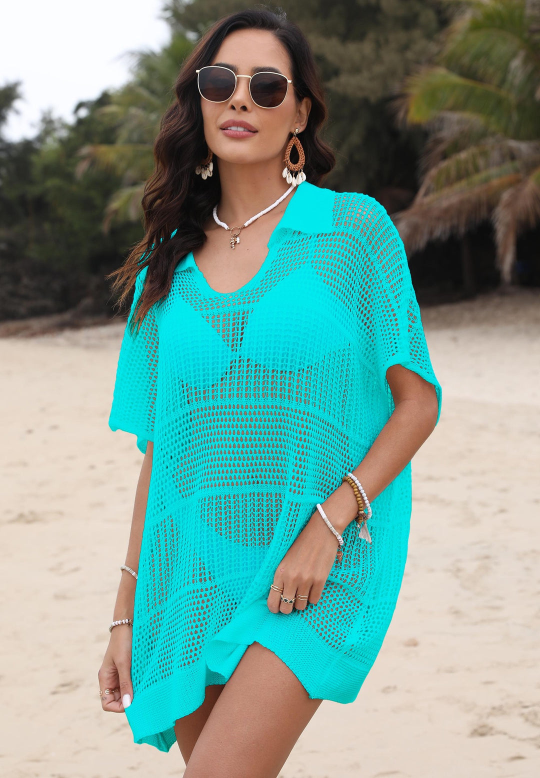 Women's airy beach cover-up with lightweight net design Mune Fashion