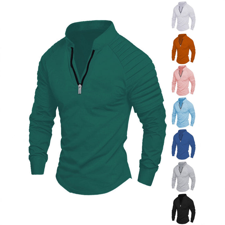Men's Slim-Fit Troyer with quilted shoulder yoke and half zip Mune Fashion