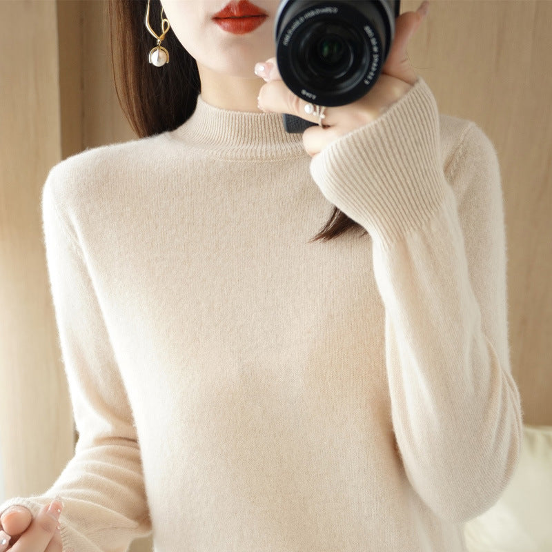 Women's Short Roll Neck Sweater in Cashmere Look with Extra Long Ribbed Cuffs Mune Fashion