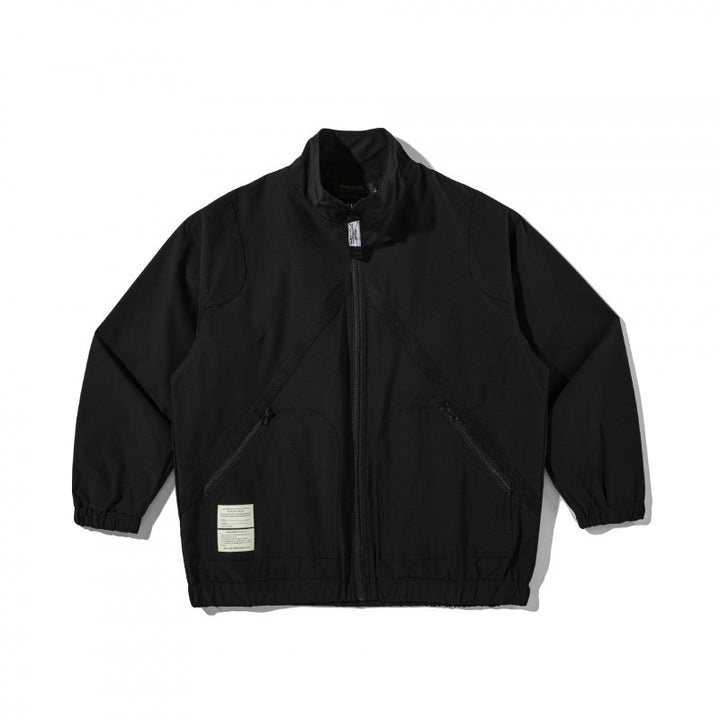 Unisex Lightweight Boxy Utility Jacket with Stand-Up Collar, Diagonal Zipper and Elastic Hem Mune Fashion
