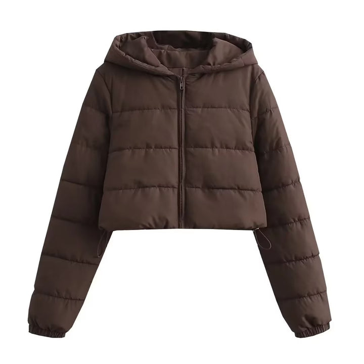 Ladies short quilted hooded jacket with drawstring, zipper and light padding Mune Fashion