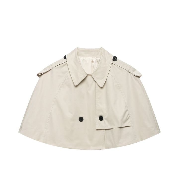Women's Cropped Cape Trench with double-breasted buttons and shoulder flaps Mune Fashion
