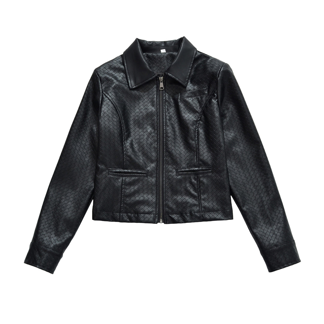 Women’s jacket made of embossed faux leather with zipper and shirt collar Mune Fashion