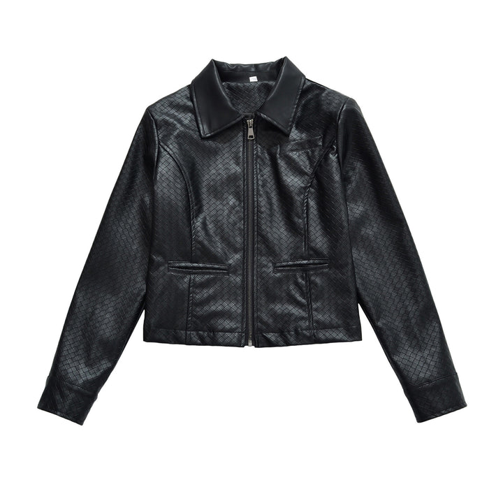 Women’s jacket made of embossed faux leather with zipper and shirt collar Mune Fashion