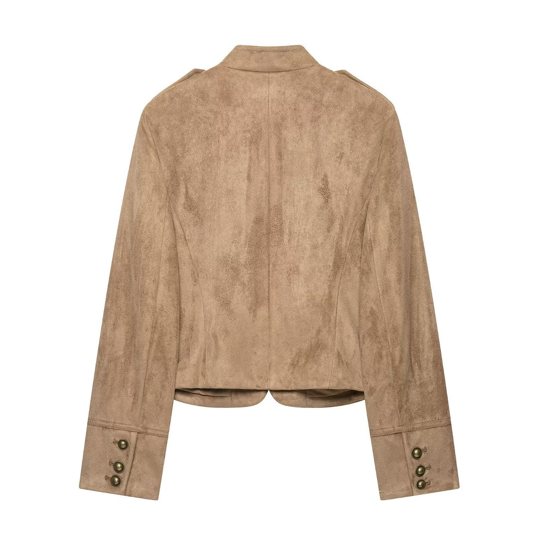 Women's short jacket in military style with stand-up collar and decorative button detail Mune Fashion