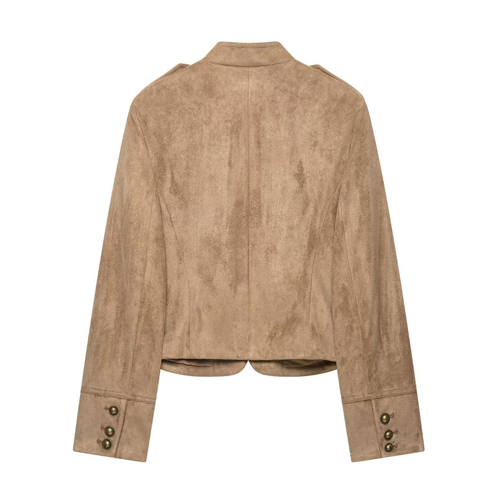 Women's short jacket in military style with stand-up collar and decorative button detail Mune Fashion