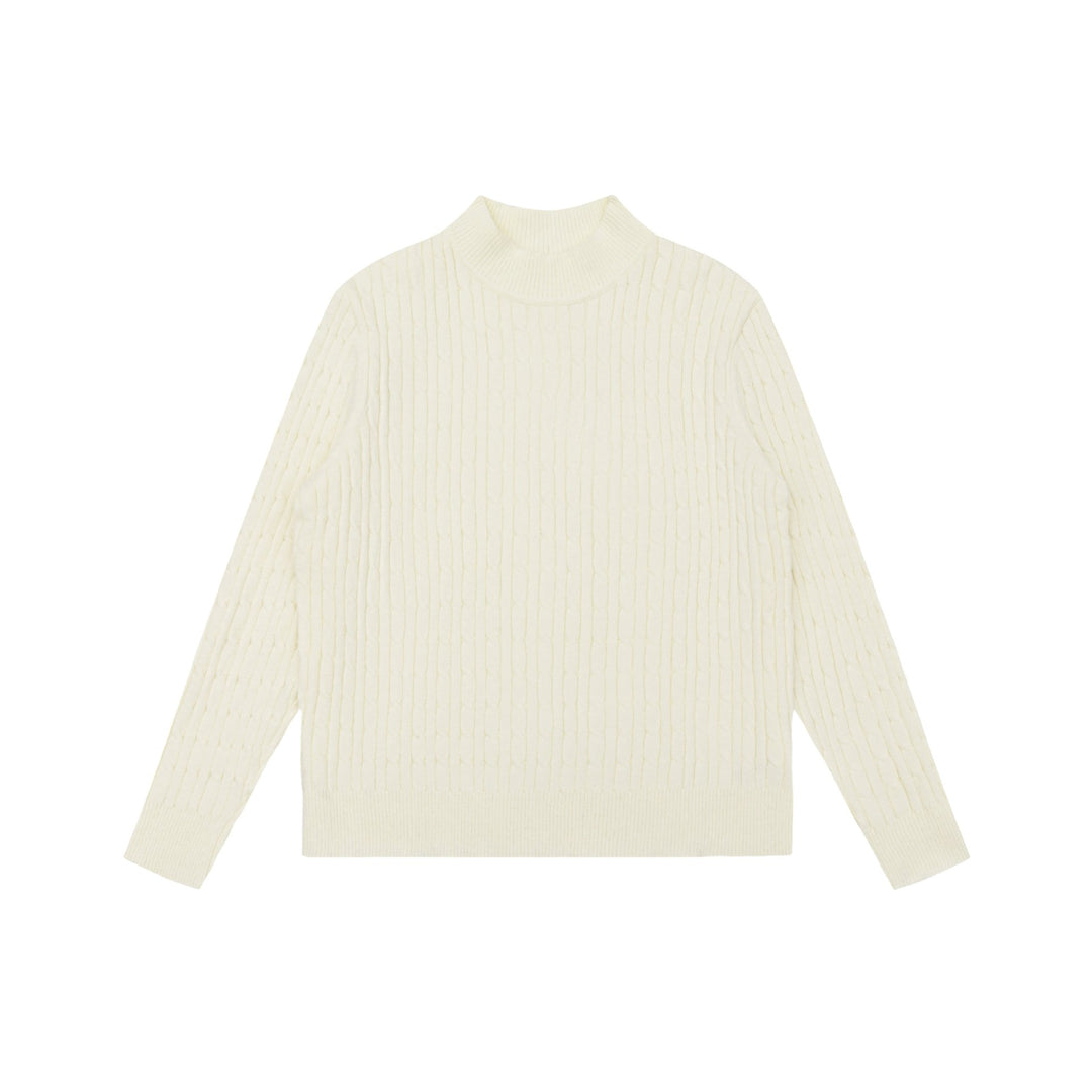 Unisex Chunky Knit Stand-Up Collar Sweater with Cable Pattern Mune Fashion