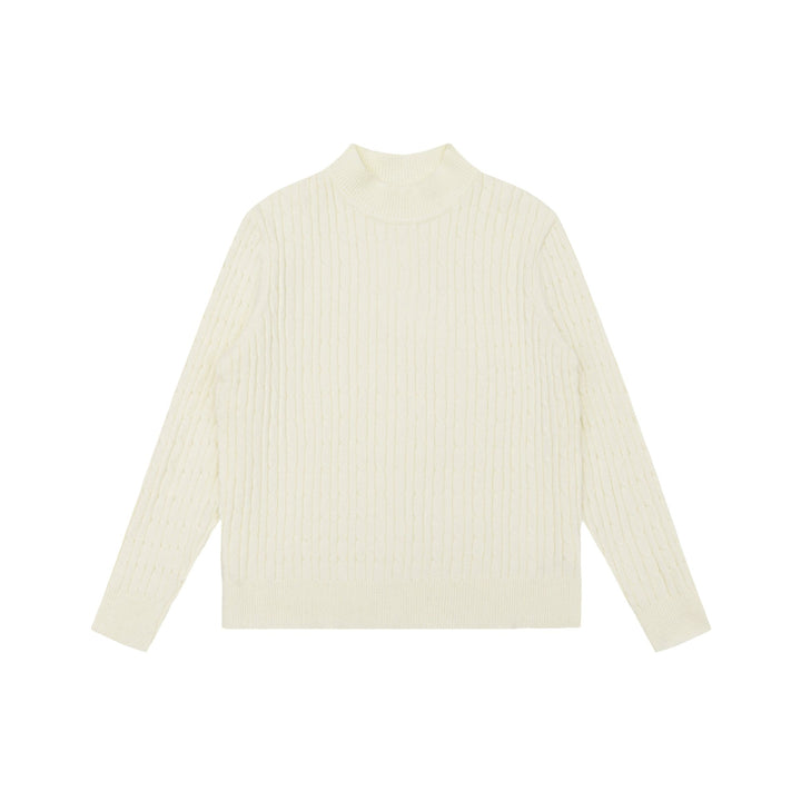 Unisex Chunky Knit Stand-Up Collar Sweater with Cable Pattern Mune Fashion