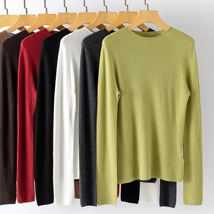 Women's fine knit long sleeve with round neck and light texture Mune Fashion