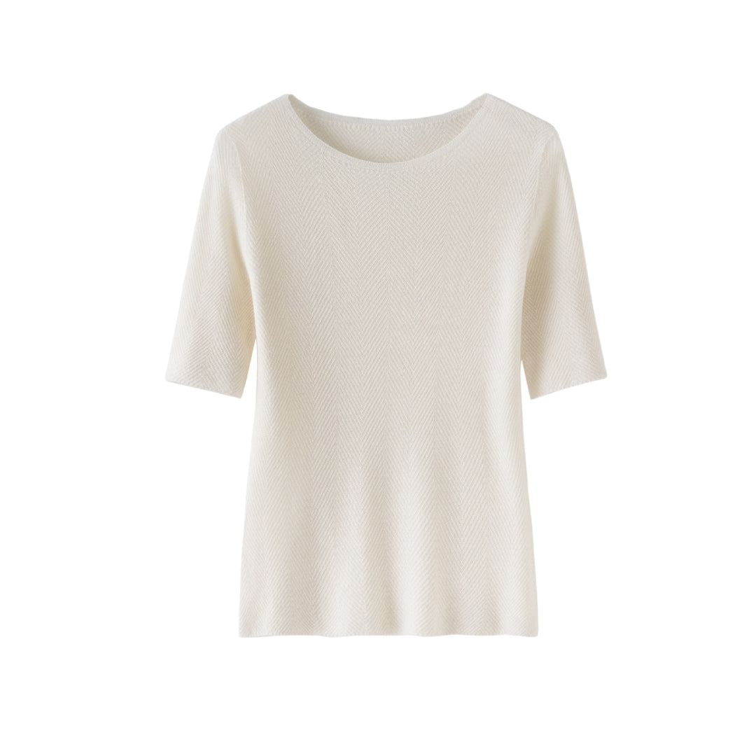 Women's Loose Fine Knit Tunic Top with Boat Neck and Herringbone Texture Mune Fashion