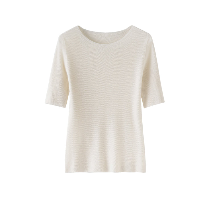 Women's Loose Fine Knit Tunic Top with Boat Neck and Herringbone Texture Mune Fashion