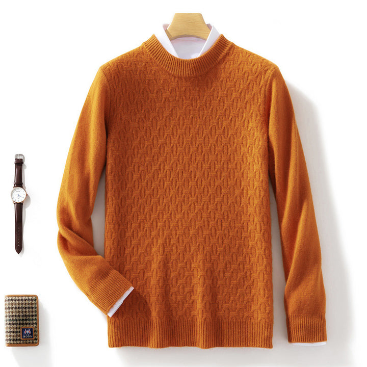 Women Structured Mockneck Sweater in Cashmere Look with Geometric Honeycomb Texture Mune Fashion