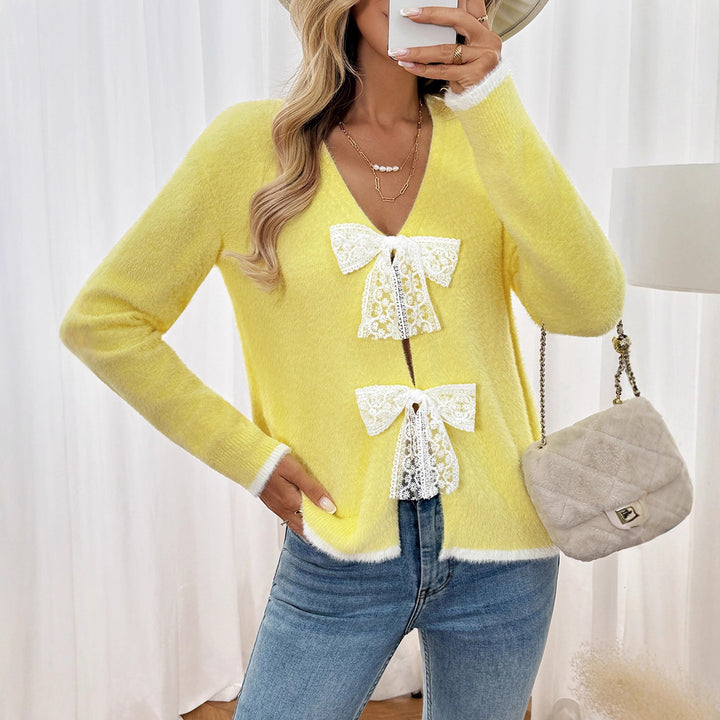 Women Fluffy Sweater with Lace Accents Mune Fashion