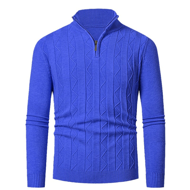 Men's fine knit half-zip sweater with cable pattern and stand-up collar Mune Fashion