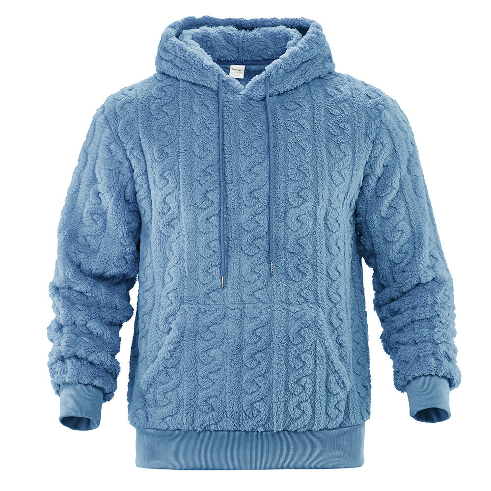 Men's fluffy sherpa hoodie with cable knit pattern, kangaroo pocket and ribbed cuffs Mune Fashion