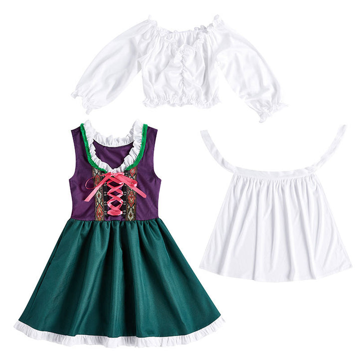 Women's three-piece traditional dress Dirndl costume set with lacing, fitted skirt, and removable Carmen blouse Mune Fashion