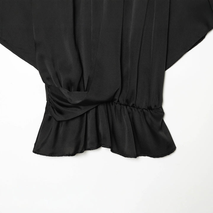 Women's Elegant Blouse with Stand Collar, Gathered Waist and Ruffle Hem Mune Fashion