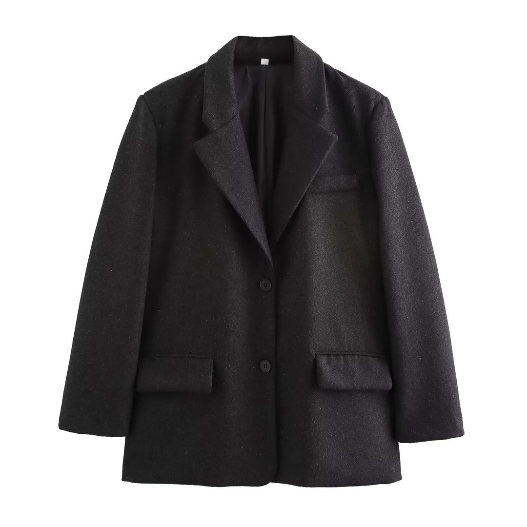 Women Long Wool Blend Double-Breasted Coat with Notched Collar and Flap Pockets Mune Fashion