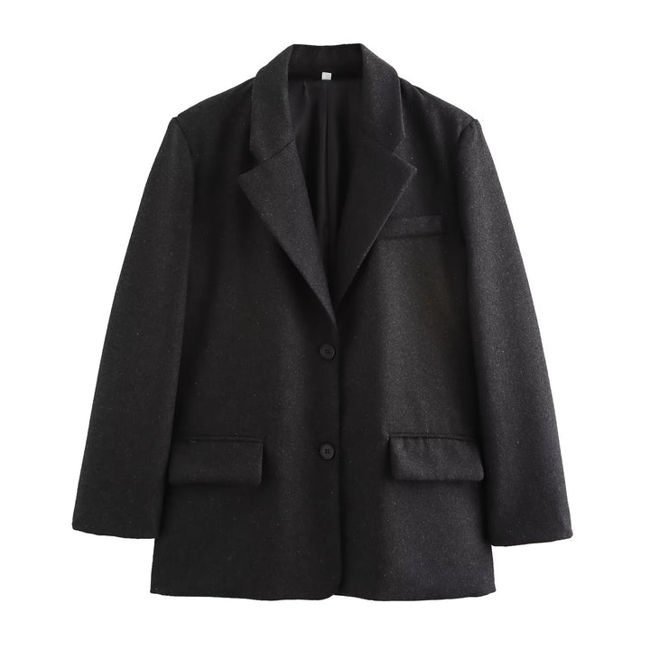 Women Long Wool Blend Double-Breasted Coat with Notched Collar and Flap Pockets Mune Fashion