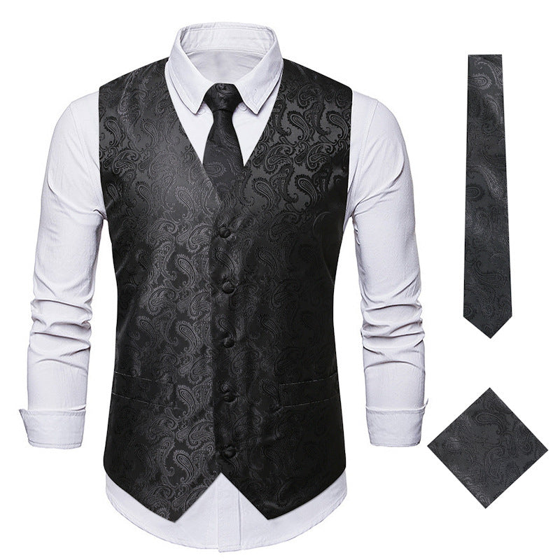 Men's elegant waistcoat with fine paisley pattern and matching tie set Mune Fashion