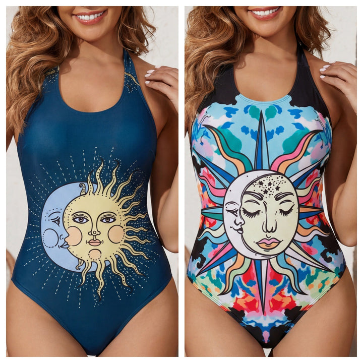 Women's One-Piece Swimsuit with Original Sun-Moon Design Mune Fashion