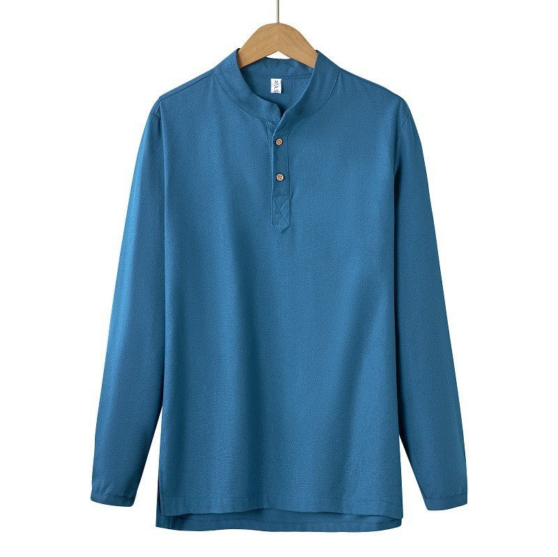 Men's long-sleeved Henley shirt with stand-up collar and concealed button placket made of cotton blend Mune Fashion