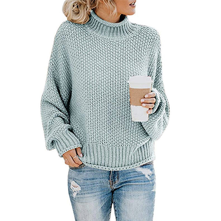 Women's chunky knit turtleneck sweater with oversized cut and block stripe design Mune Fashion