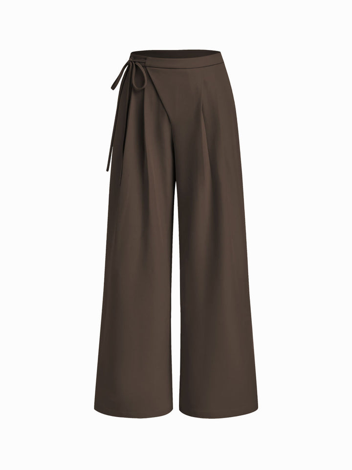 Women's Wide Pinstripe Pants with Wrap Waist Drune