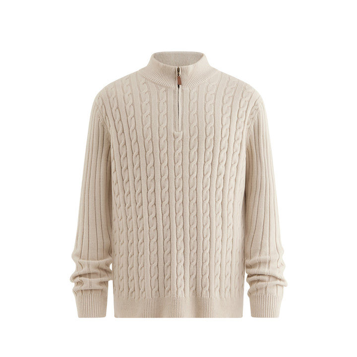 Men's Classic Chunky Knit Sweater with Zip Collar Mune Fashion
