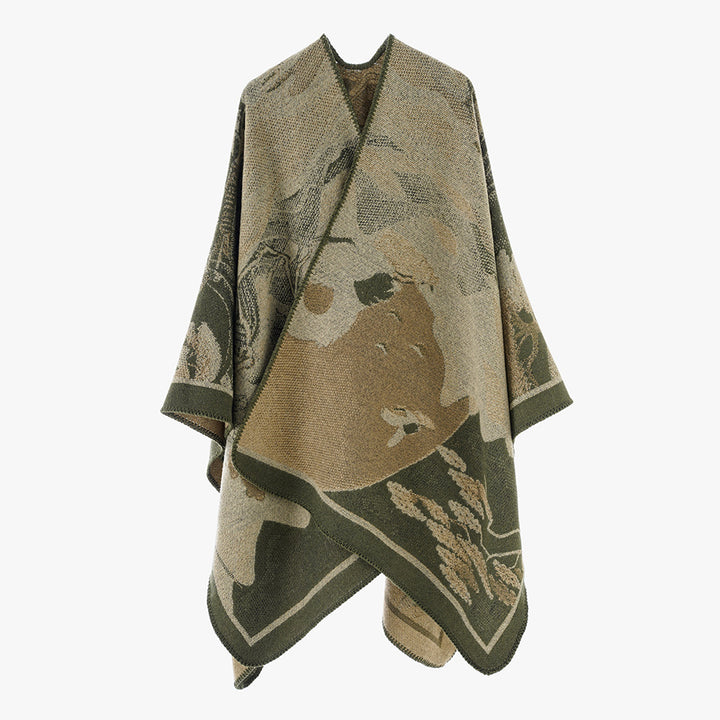 Women's jacquard cape with graphic floral motif and boxy oversized cut Mune Fashion